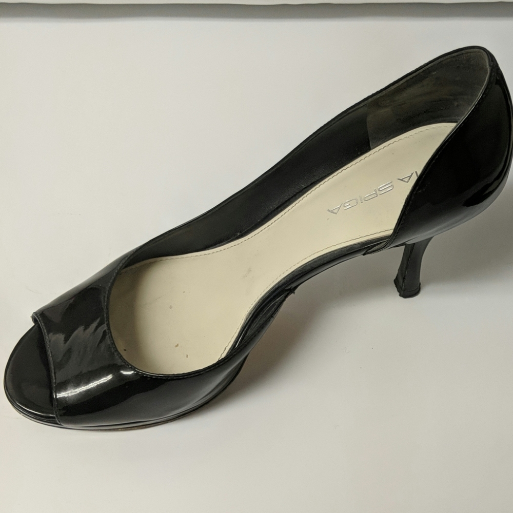 Via Spiga Black Peep Toe Heels